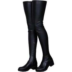 Women's Black Polyurethane Thigh High Over The Knee Rounded Toe Fashion Boots
